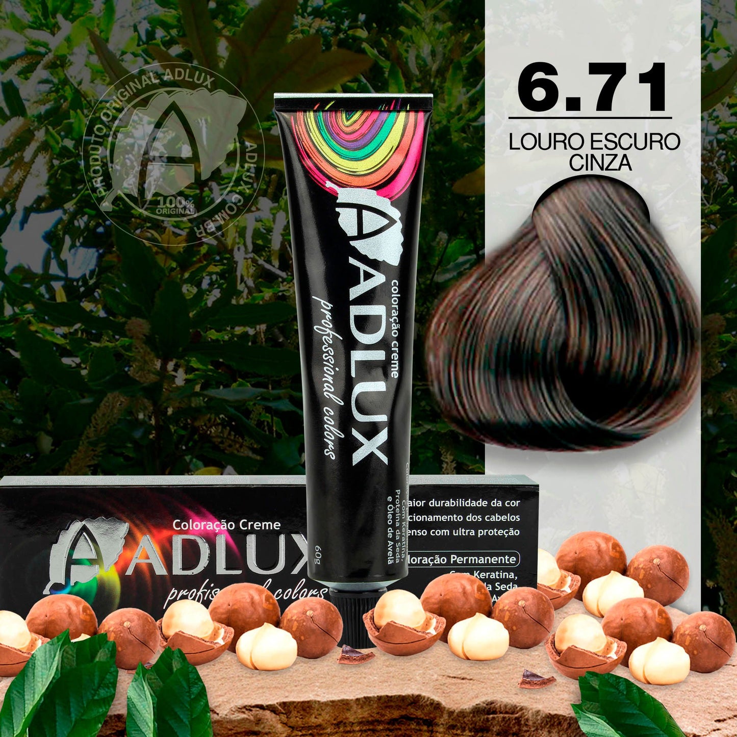 Coloração Creme Adlux 6.71 Louro Escuro Marrom Cinza - 60g